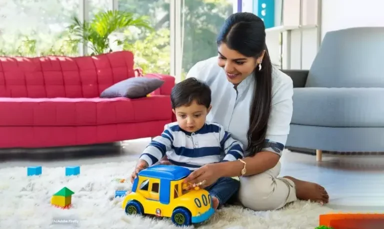 indian mom playing with Kids Car Toys