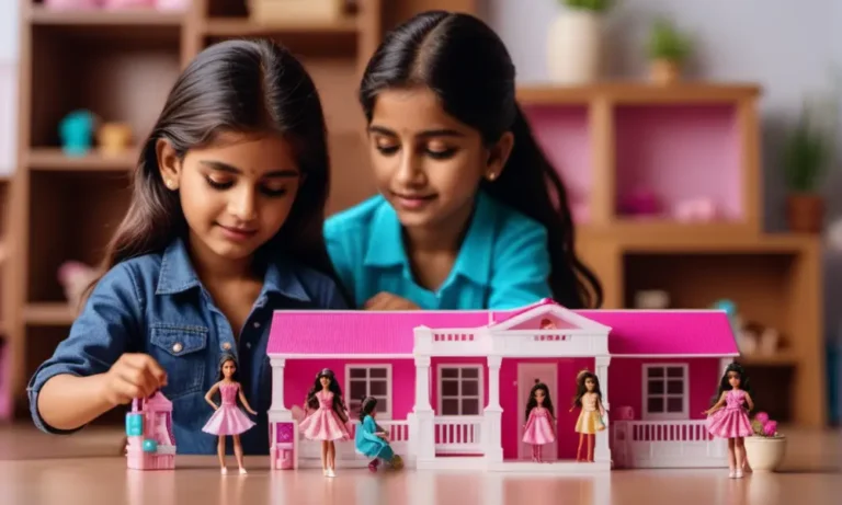 indian girl playing with Barbie Doll Dream House Set